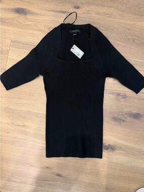 RW&CO. Black Ribbed Short Sleeve Square Neck Top